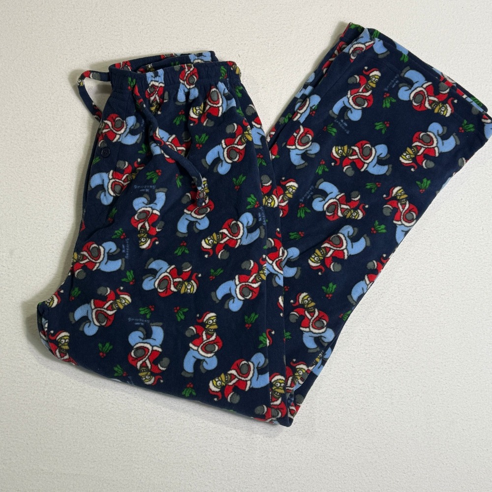 The Simpsons Fleece‎ Pajama Pants Santa Bart Holiday Loungewear Medium Y2K